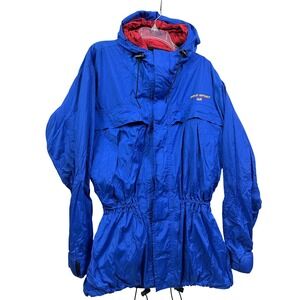 Polo‎ Sport Ralph Lauren Blue Windbreaker Jacket Hooded Spell Out USA Flag Women